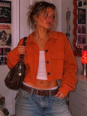 Bagatelle Burnt Orange Cropped Shacket Jacket XS Y2K Oversized